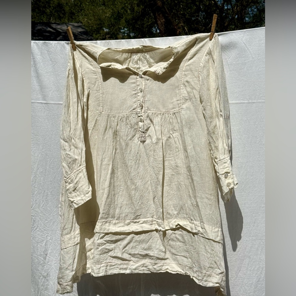 Vintage Magnolia Pearl sheer linen Cream Long Sleeve Dress